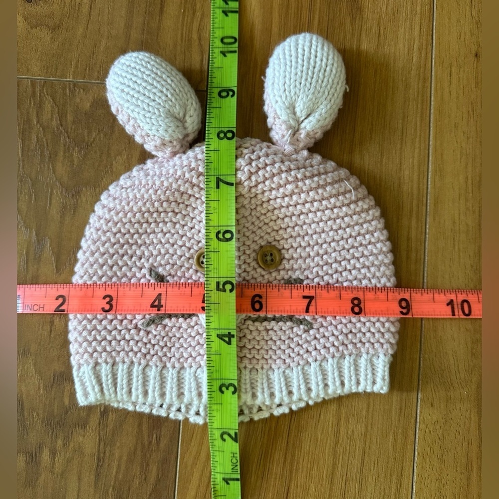 Baby Gap Crochet Bunny Pink Knit Hat with Cream Trim 6-12 months - Picture 6 of 6